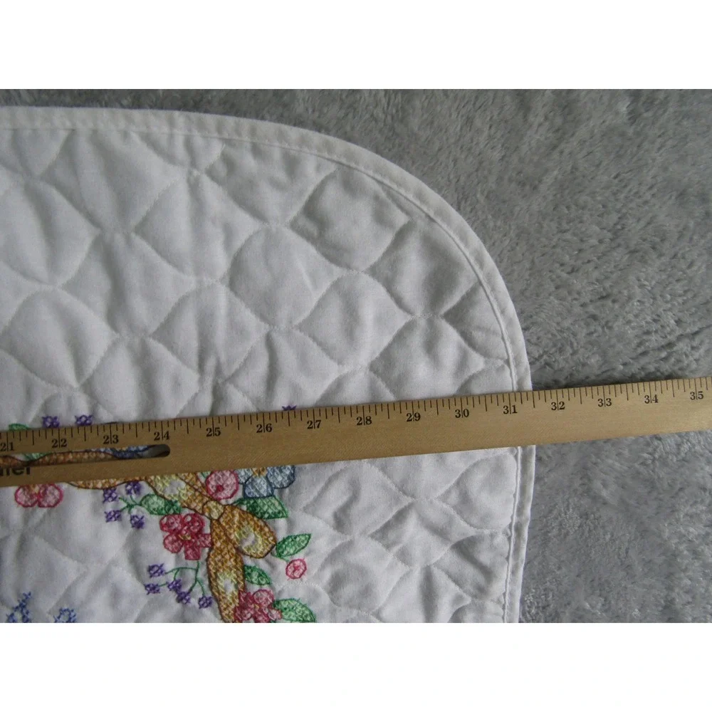 Vintage‎ Quilted Baby Blanket Now I Lay Me Down To Sleep Teddy Bear Angel White